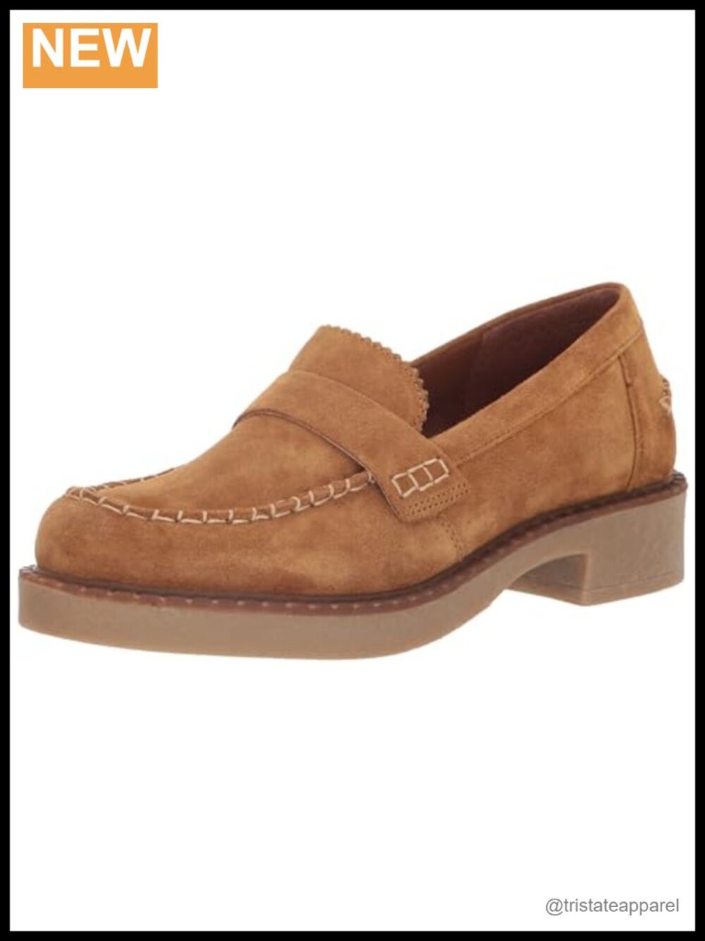 Suede Flat Loafer with Almond Toe & Block Heel